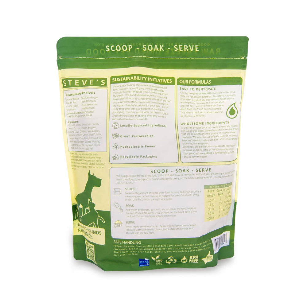 Steve's Real Food Turducken nuggets close-up shows texture and flavor appeal