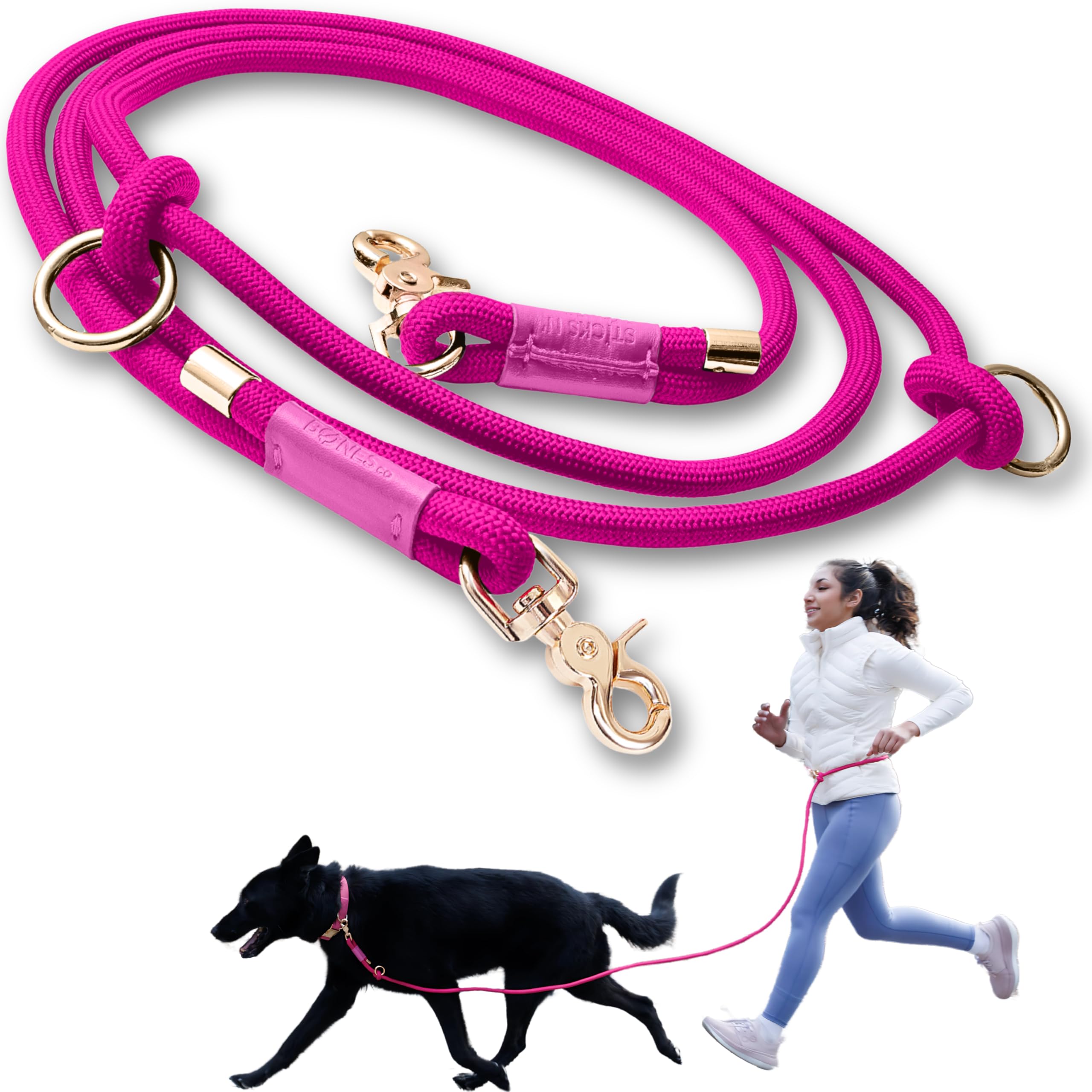 Sticks N' Bones Co Hands Free Dog Leash — Adjustable 4.3–7.5 ft, Dual Handle, 2-Dog Compatible