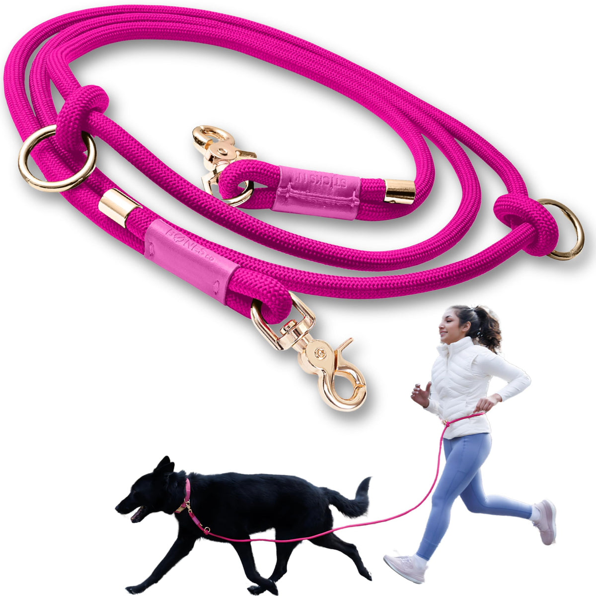 Sticks N' Bones Co Hands Free Dog Leash — Adjustable 4.3–7.5 ft, Dual Handle, 2-Dog Compatible