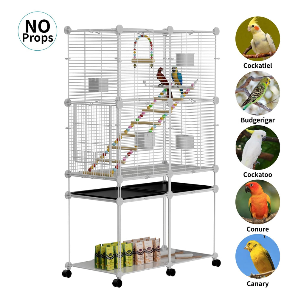 STILLCOVE lovebird cage with tray highlights organized space for feeding and care