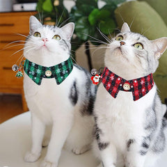 STMK Christmas cat collar green plaid with bell for daily wear.