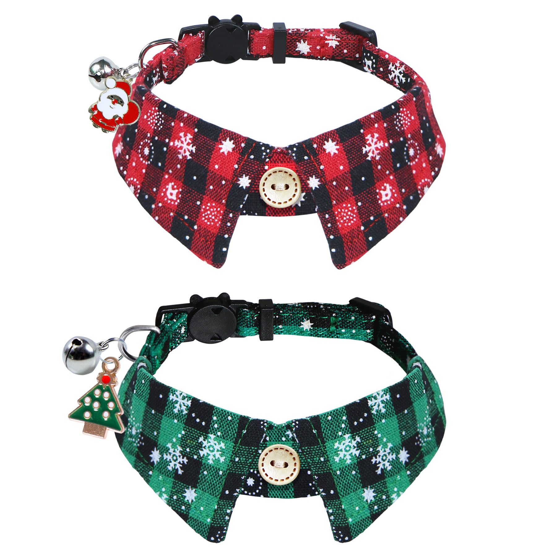 STMK Christmas cat collar red plaid with bell for festive photo shoots.