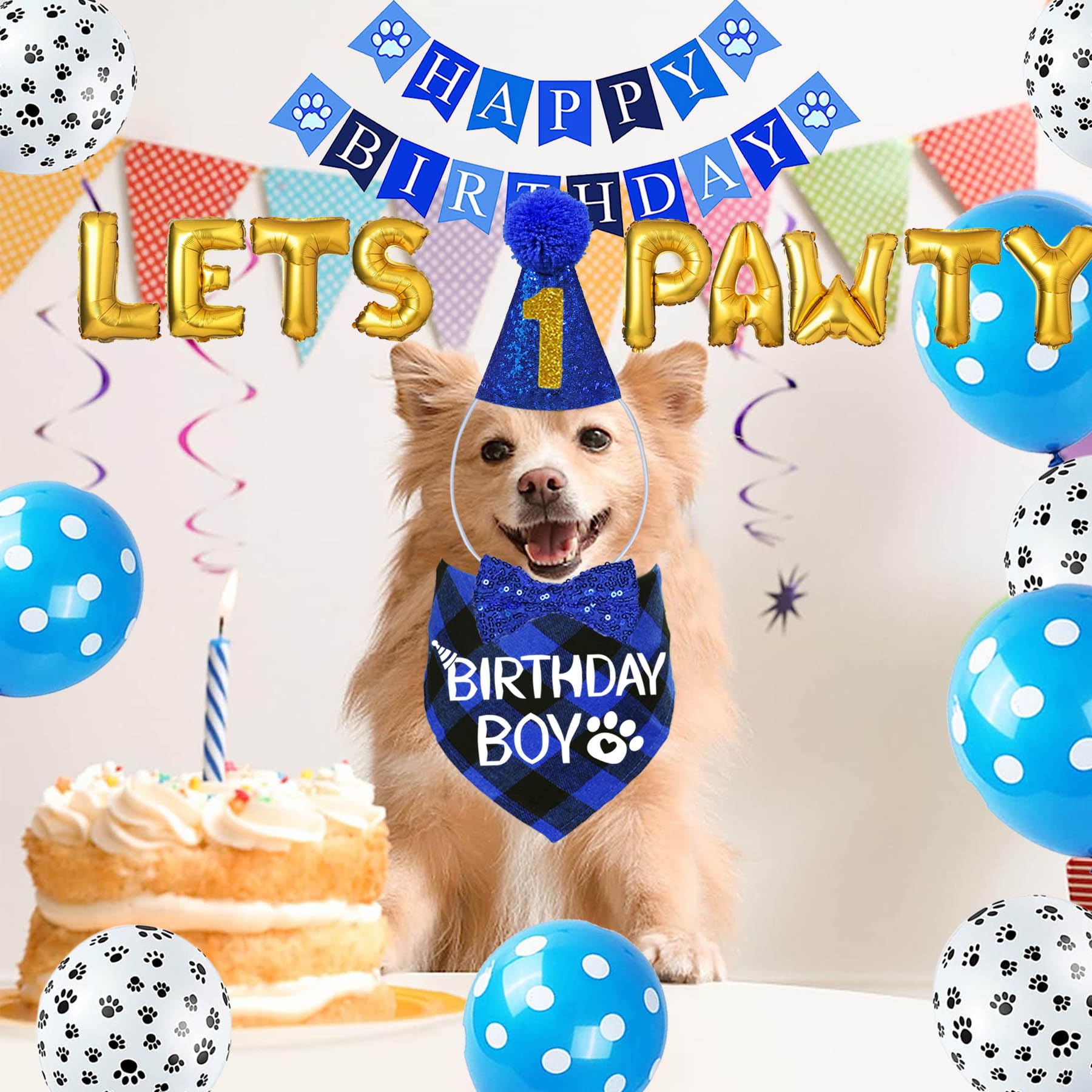 STMK dog birthday bandana blue for stylish celebration