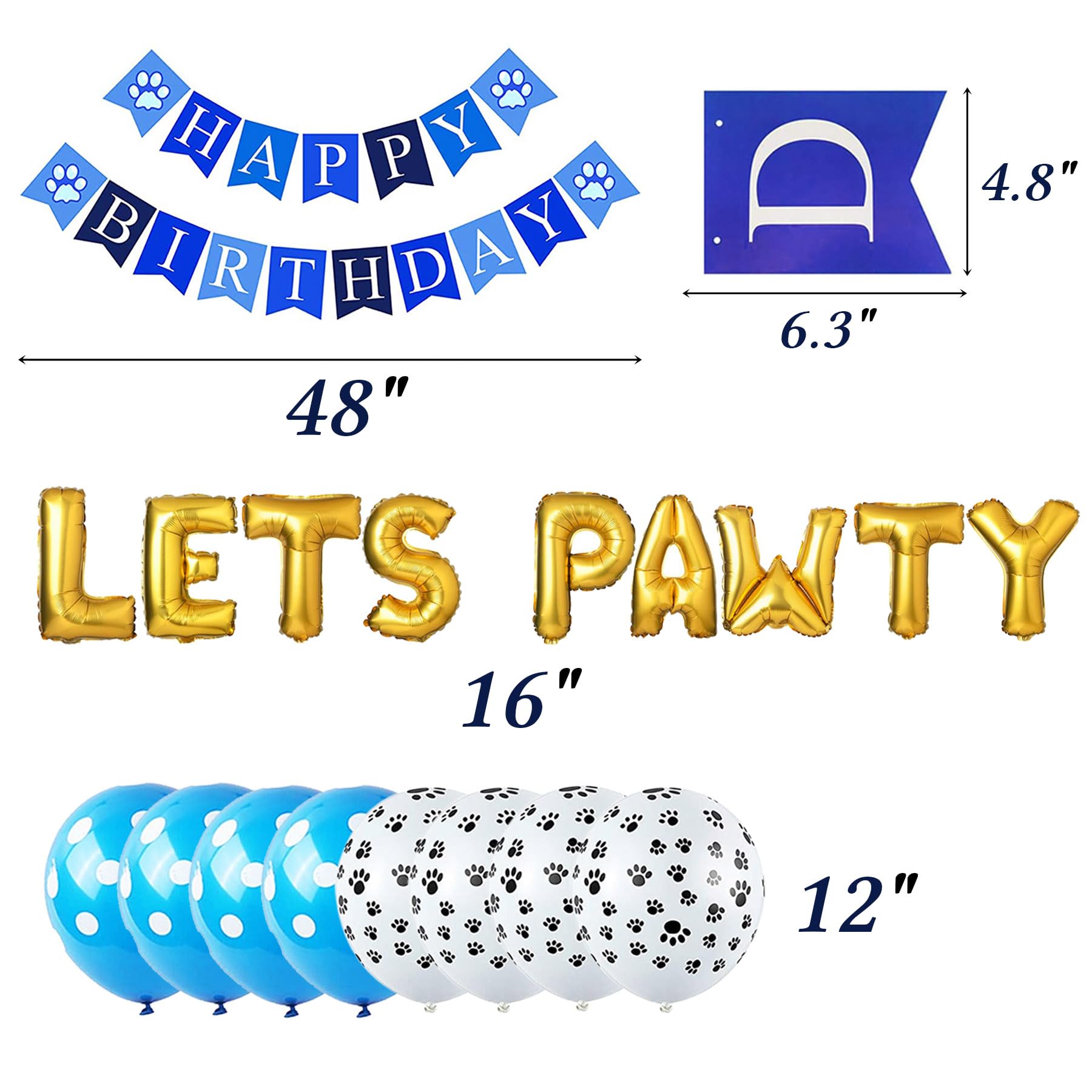 STMK white and blue dog birthday balloons 12inch