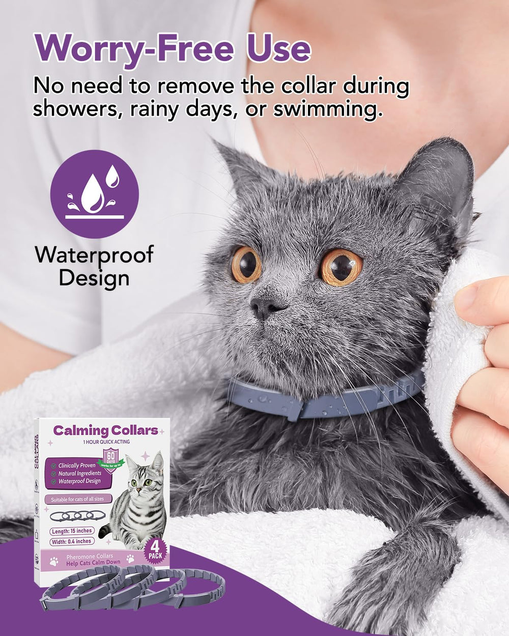 Storane calming collar gray packaging label highlighting pheromone-based calming option