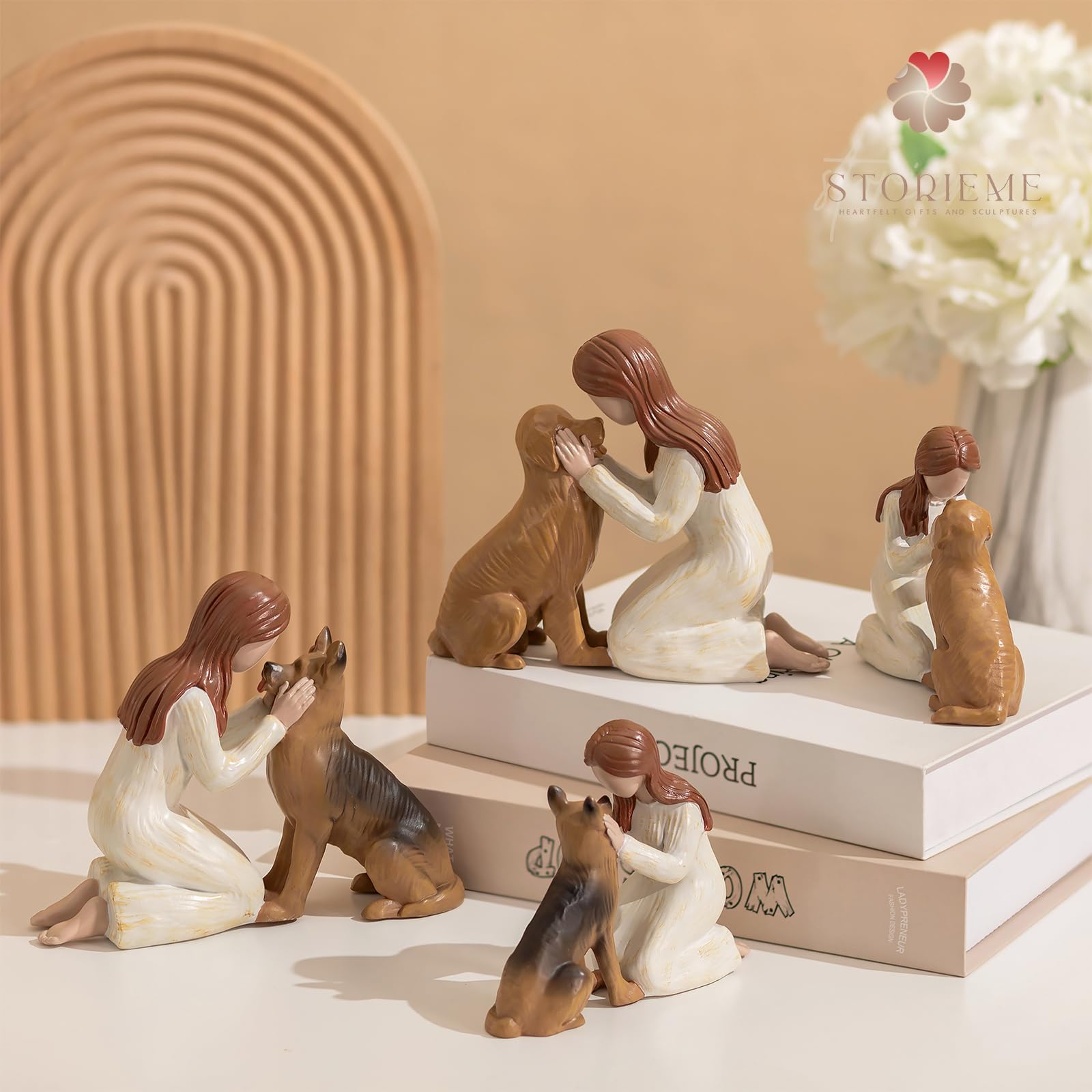 Storieme German Shepherd shelf-display enhances mantel with memorial tribute.