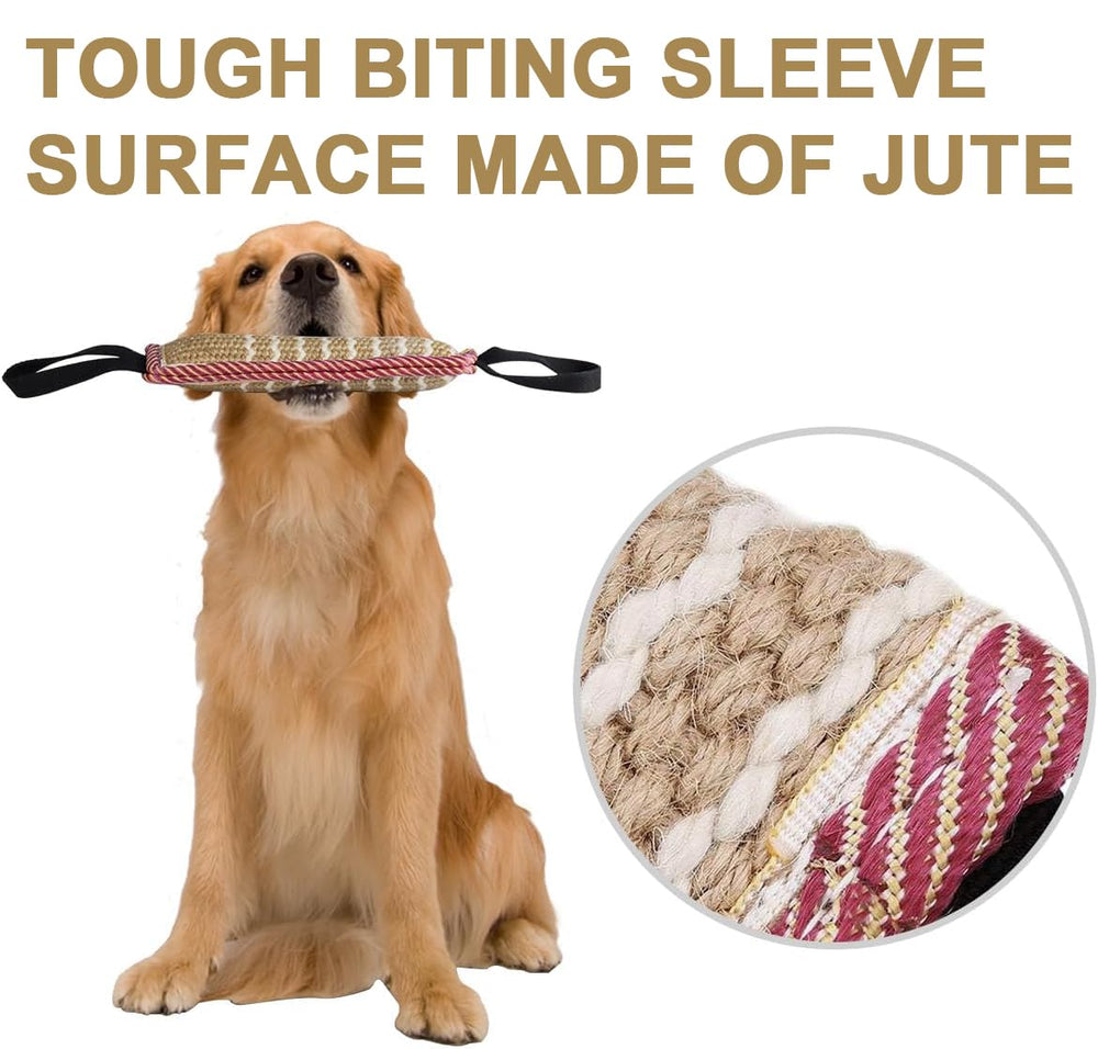 Storystore dog tug toy jute sleeve closeup highlighting durable natural fibers
