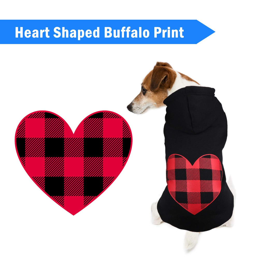 Stpiatue dog hoodie in black buffalo plaid fabric for durable everyday wear