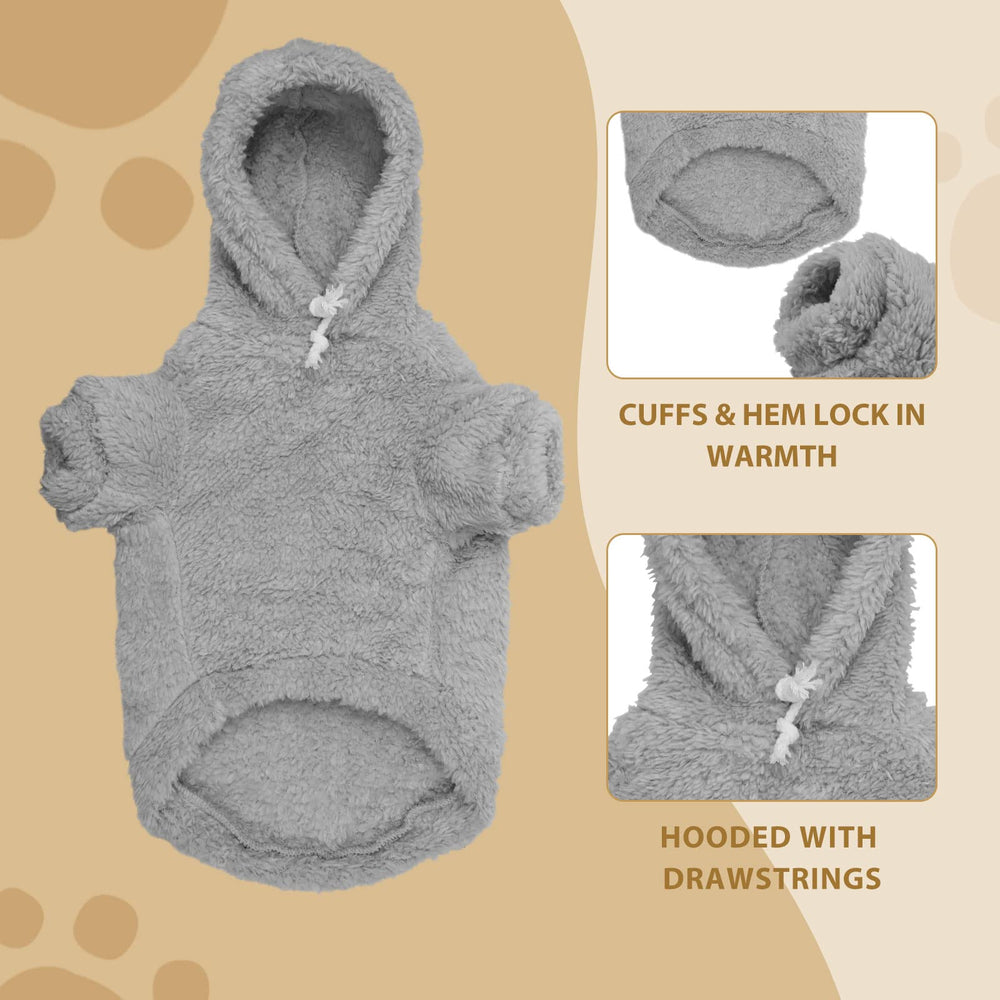 Stpiatue fuzzy dog sweater grey S back view highlighting cozy fabric