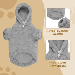 Stpiatue fuzzy dog sweater grey S back view highlighting cozy fabric