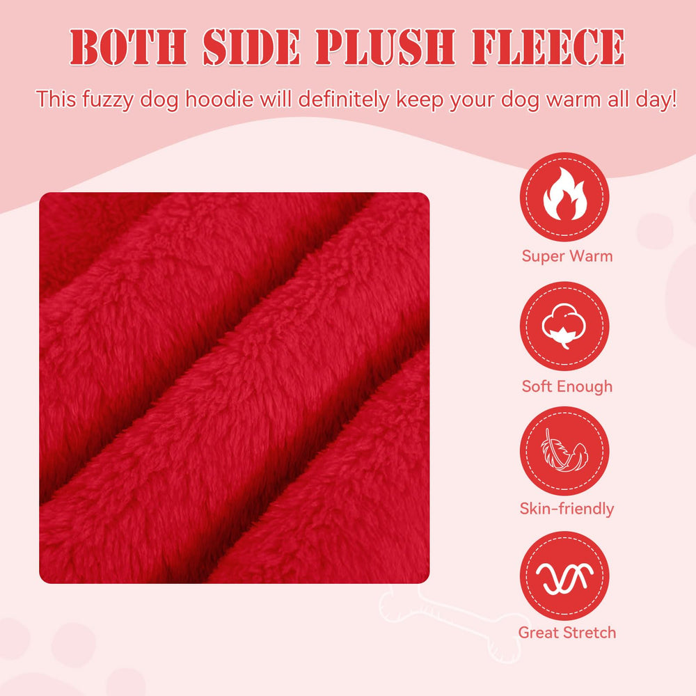 Stpiatue fuzzy dog sweater red-L worn outdoors shows unrestricted movement