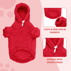 Stpiatue fuzzy dog sweater red-L plush closeup highlights skin-friendly comfort