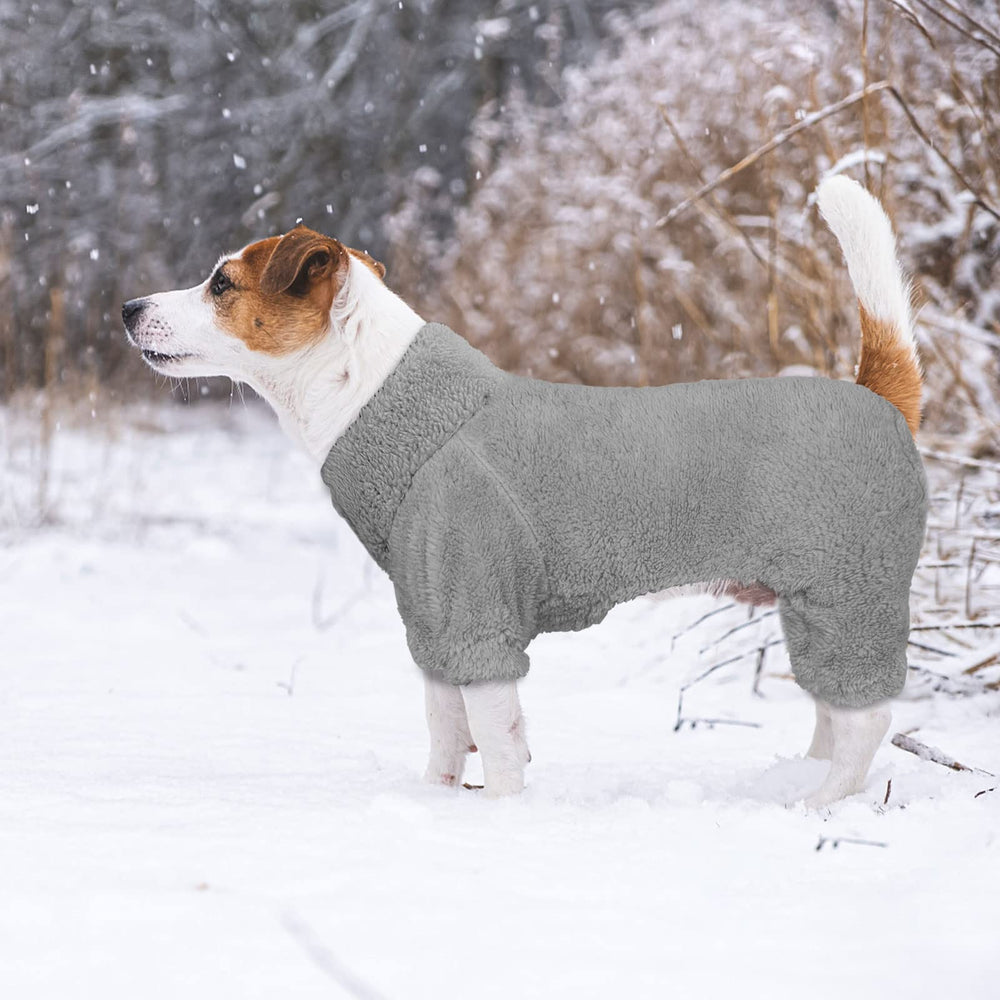 Stpiatue fuzzy pajamas dog wearing model demonstrates cozy sleep-ready style