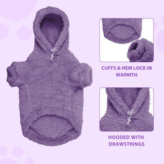 Stpiatue small dog coat back view emphasizes warm back length and snug fit.