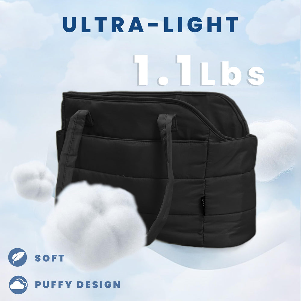 STRAODTIC Puffy quilted dog carrier interior lined with plush fleece for comfort.