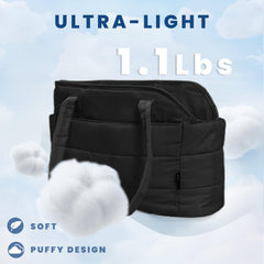 STRAODTIC Puffy quilted dog carrier interior lined with plush fleece for comfort.