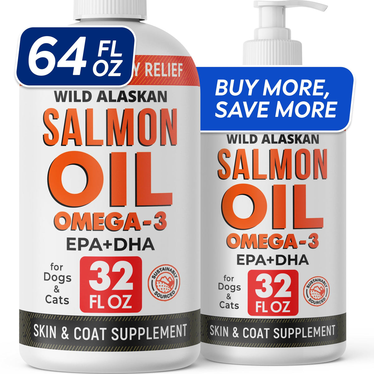 StrellaLab 64 oz salmon oil bottle pour promotes easy daily dosing for coat health.