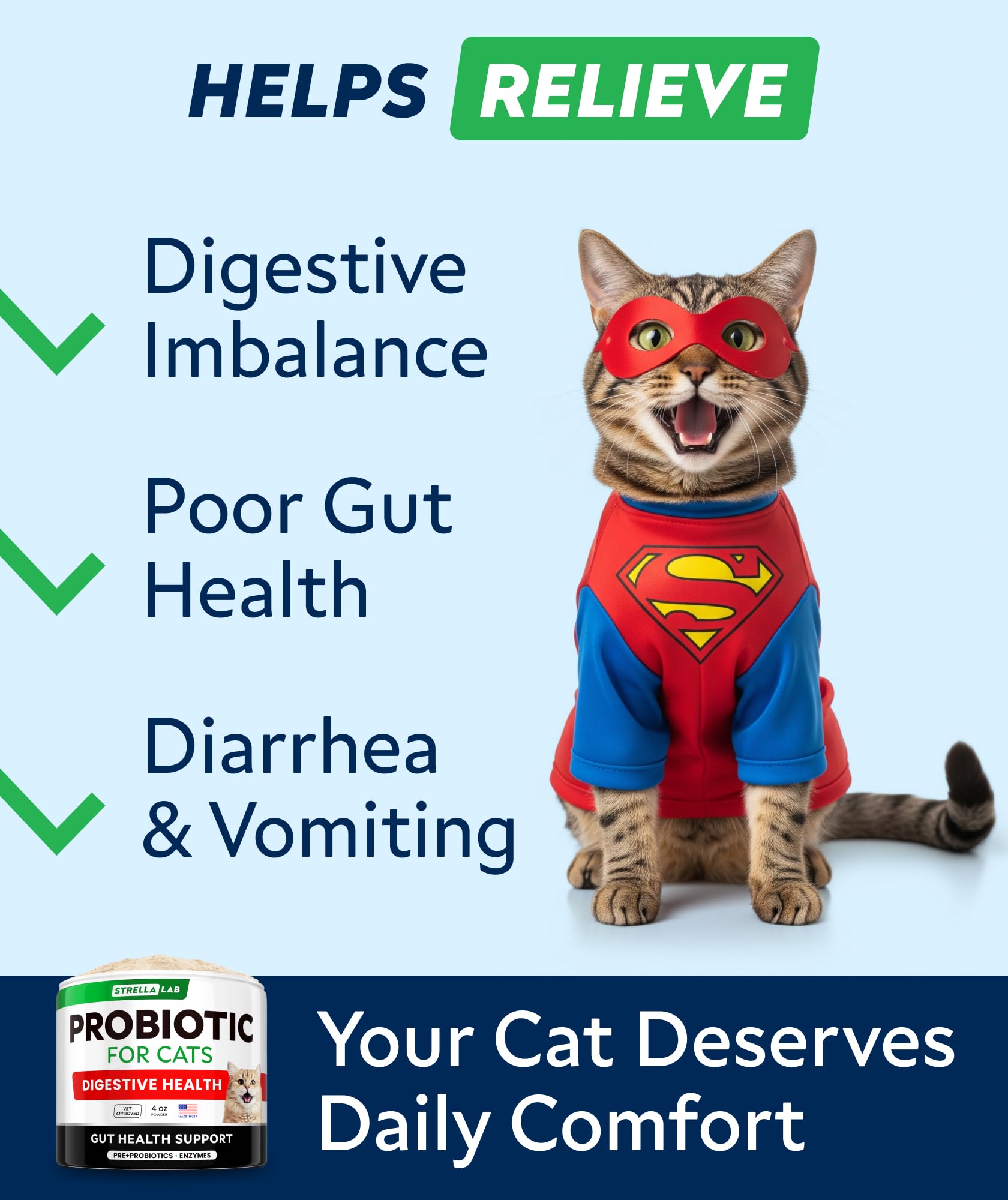 Close-up of StrellaLab Cat Probiotic Powder texture highlighting the probiotic blend