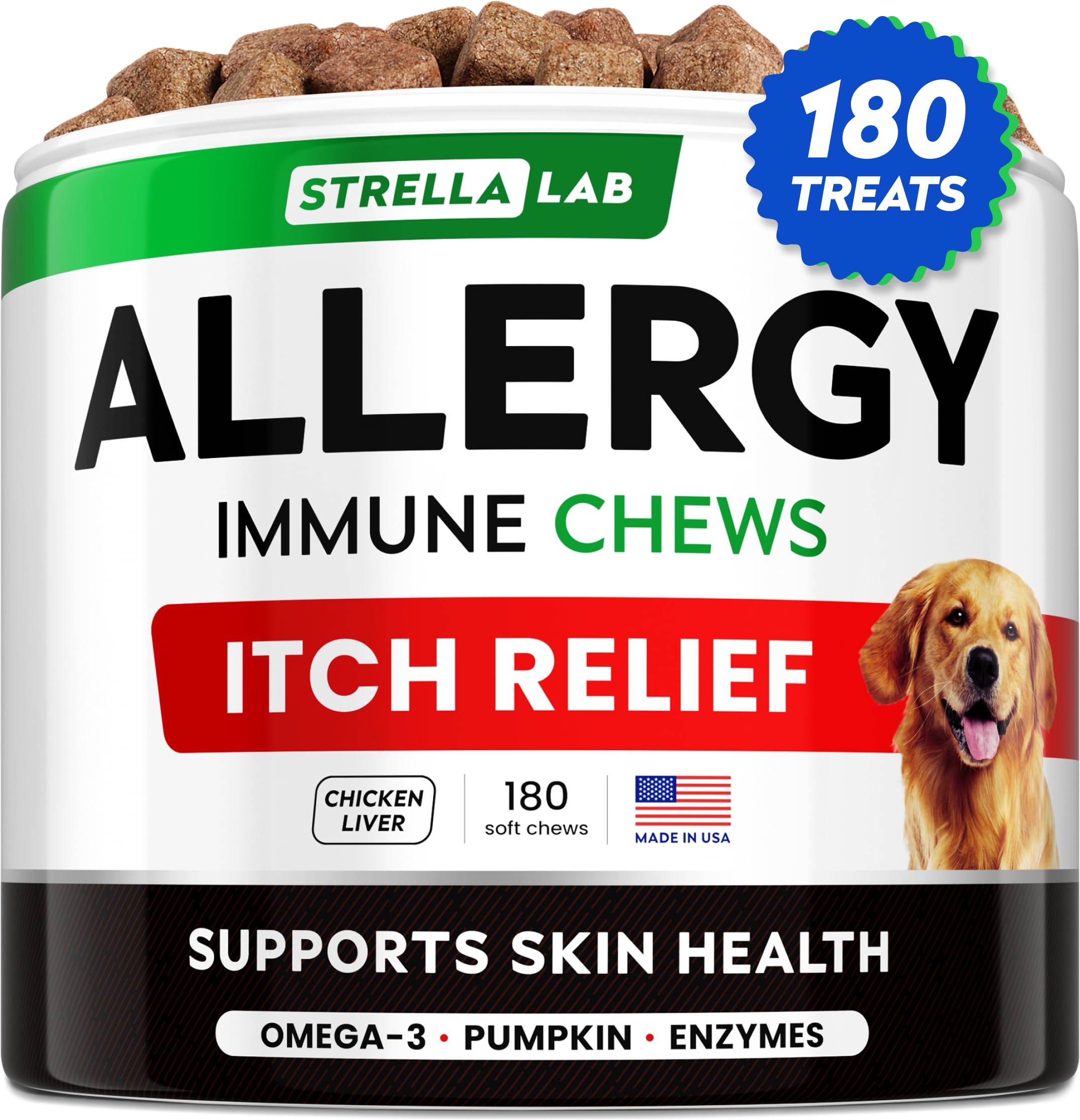 STRELLALAB dog allergy relief chews pack for convenient daily use