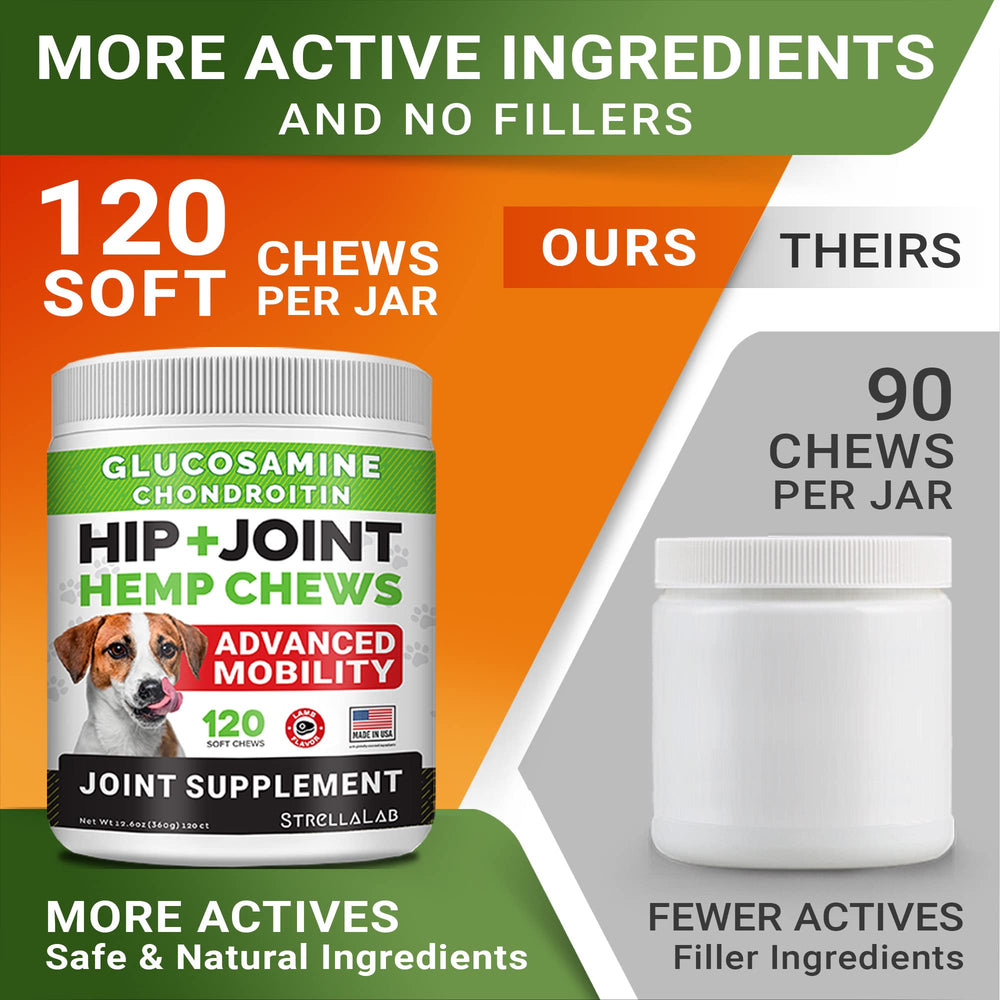 STRELLALAB dog enjoying chews demonstrates easy daily joint care during meals.