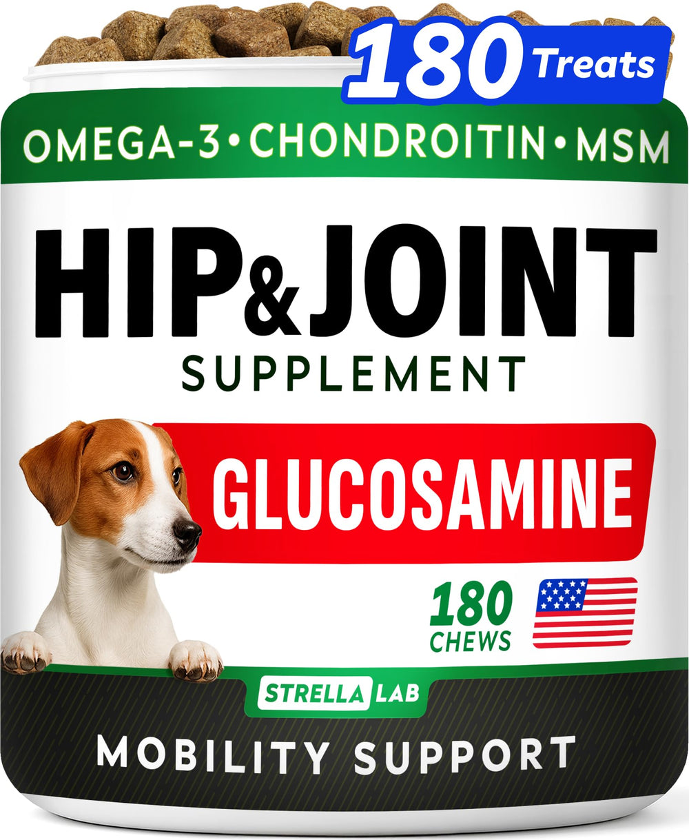 STRELLALAB dog glucosamine chews pack boosts mobility with bacon flavor