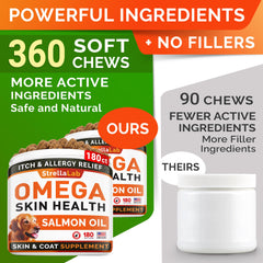 STRELLALAB dog itch-relief treats emphasize dry skin relief potential.