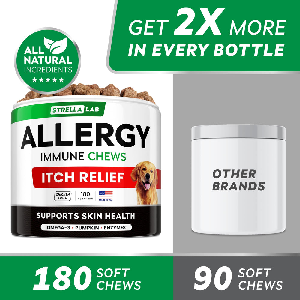 STRELLALAB omega3 enriched chews highlighting healthy coat benefits