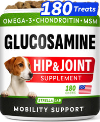 STRELLALAB glucosamine-dogs-advanced-mobility-chews pack promotes ongoing joint support.
