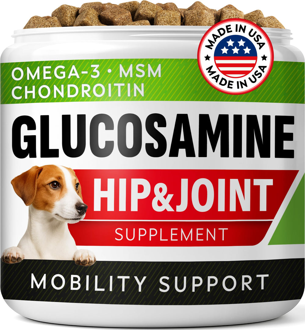 STRELLALAB glucosamine dog bottle highlights joint support and active lifestyle.