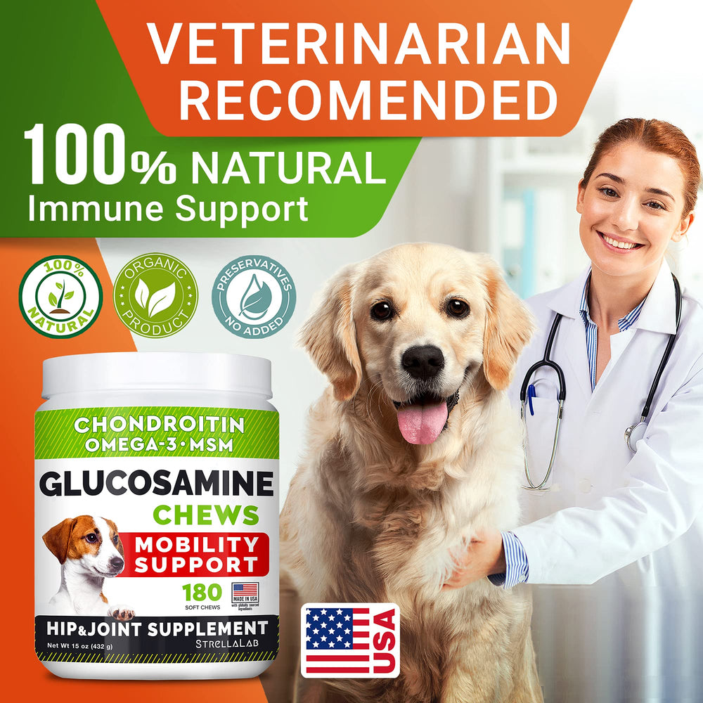 STRELLALAB glucosamine-dogs-made-in-usa-label underscores American-made quality.