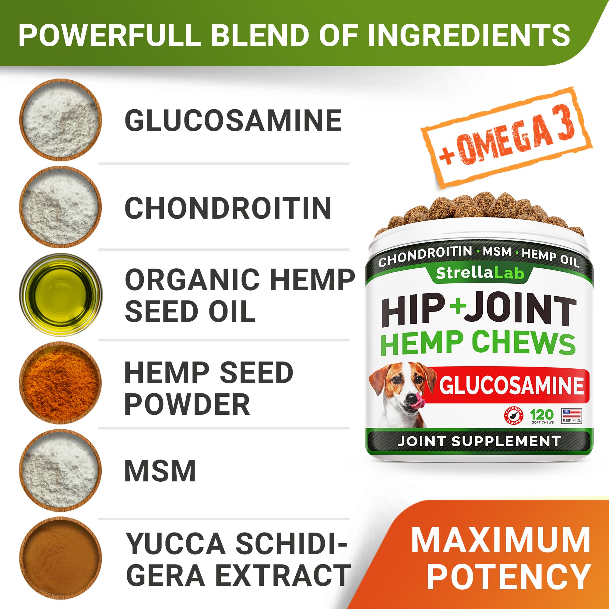 STRELLALAB hemp chews dog jar closeup with chew texture