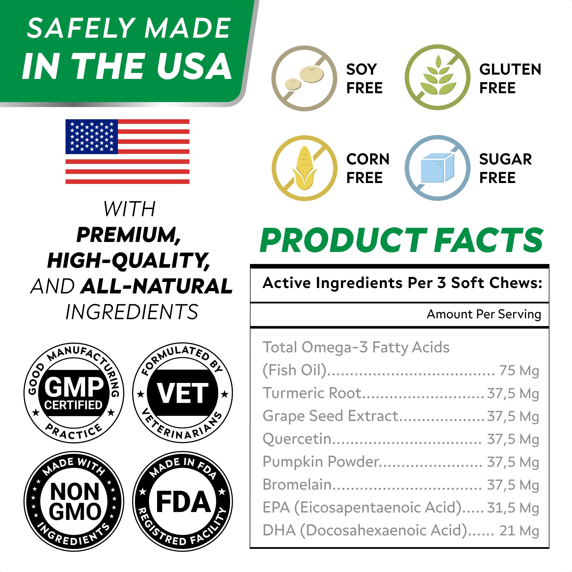 STRELLALAB ingredients label emphasizes natural, safe ingredients for dogs.