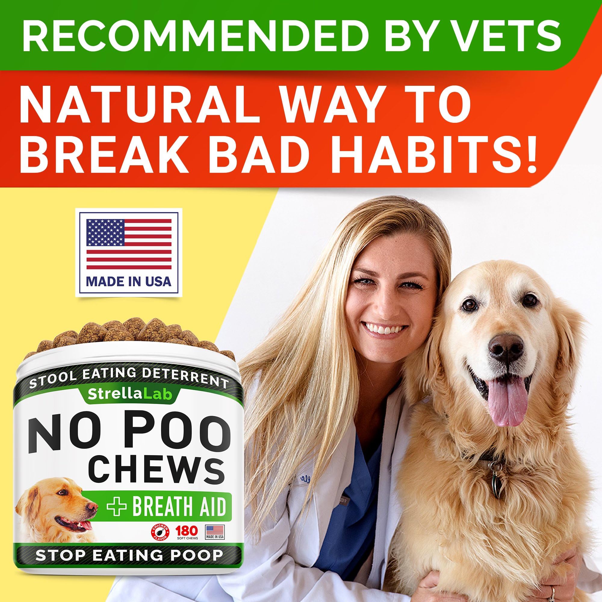 STRELLALAB No Poo Chews made in the USA with quality control.