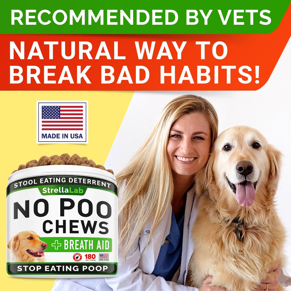 STRELLALAB No Poo Chews made in the USA with quality control.