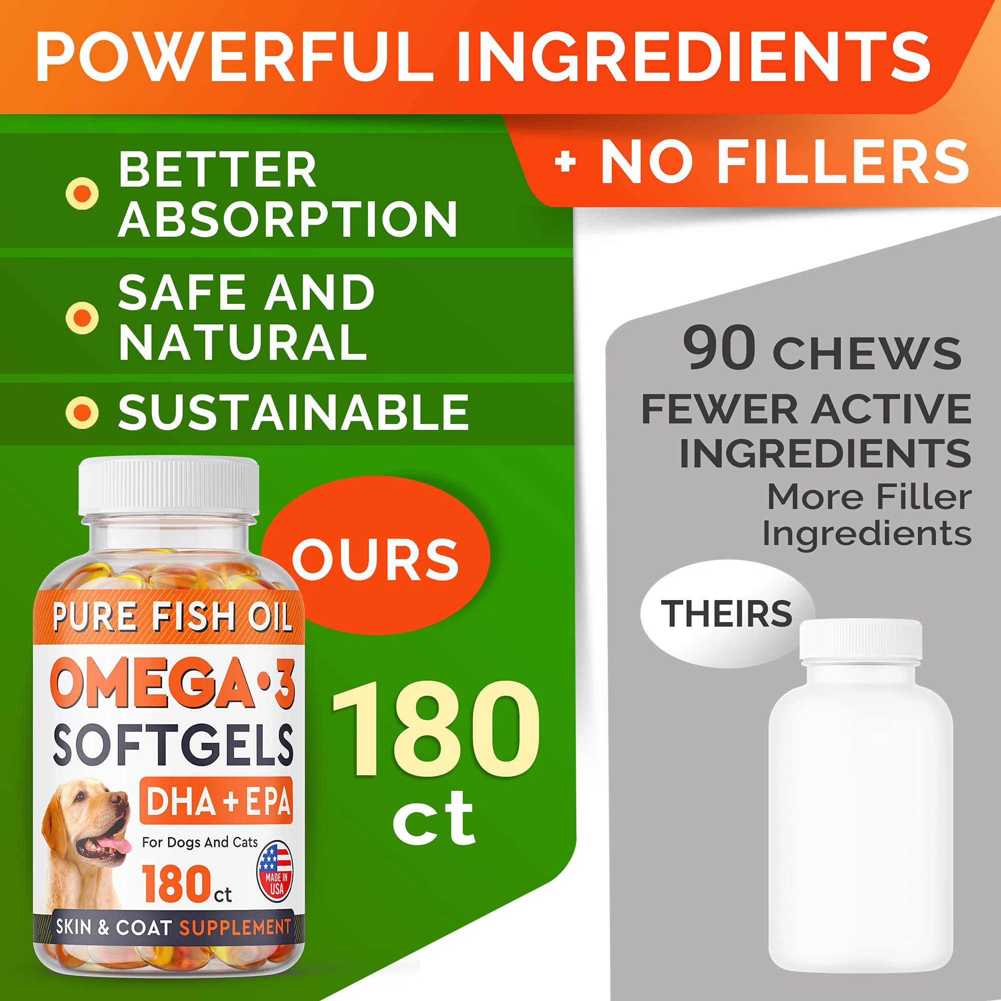 StrellaLab Omega-3 EPA/DHA supports heart and brain functions in pets.