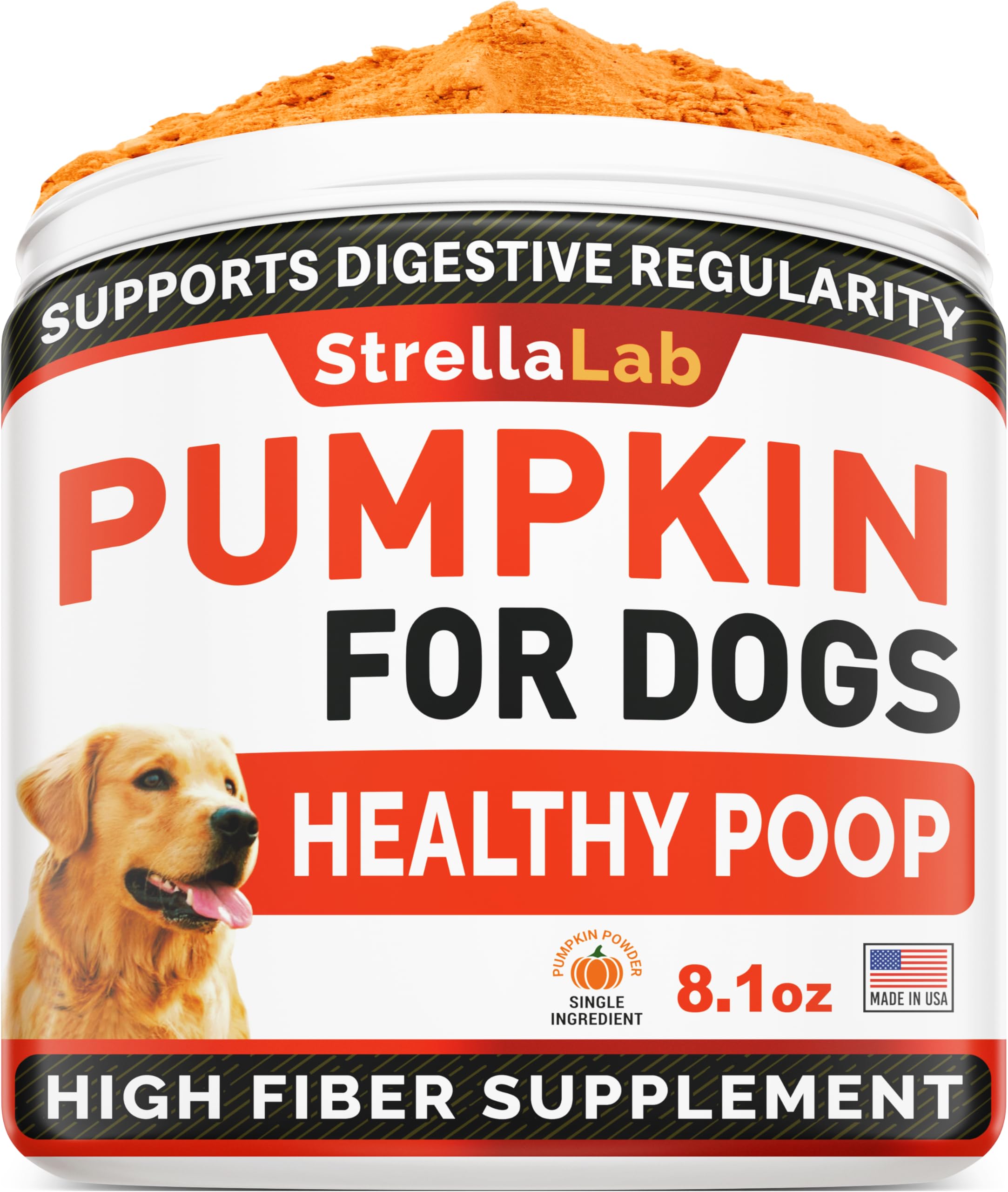 STRELLALAB Pumpkin for Dogs with powder in a bowl supports digestion and firmer stool