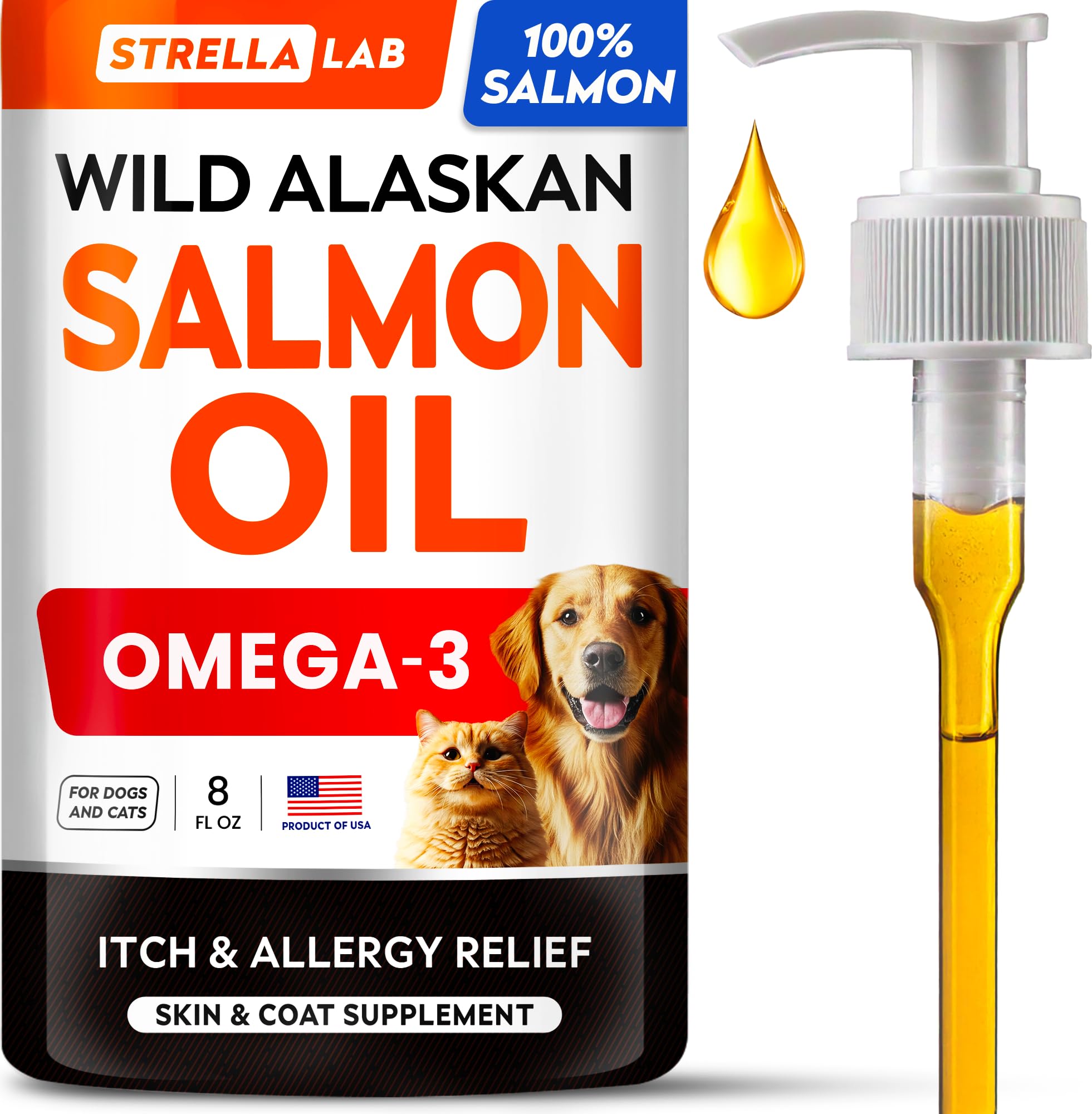 StrellaLab wild Alaskan salmon oil ocean-to-bowl pour supports healthy skin and coat