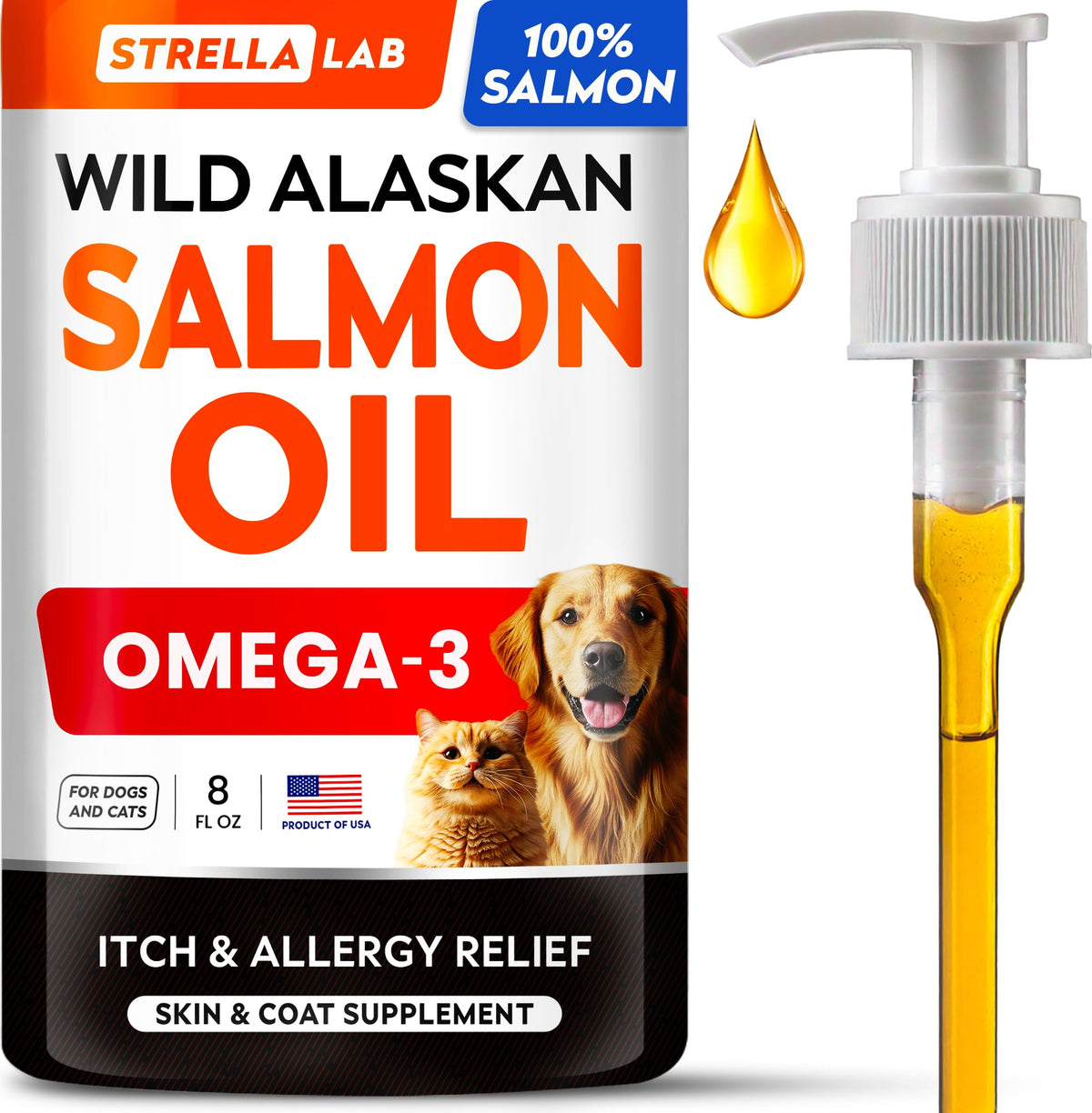StrellaLab wild Alaskan salmon oil ocean-to-bowl pour supports healthy skin and coat