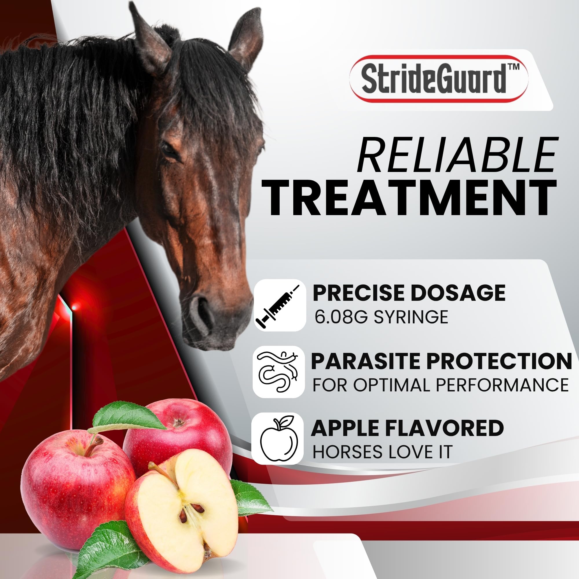 Precise oral dosing with the StrideGuard syringe for horses up to 1250 lb