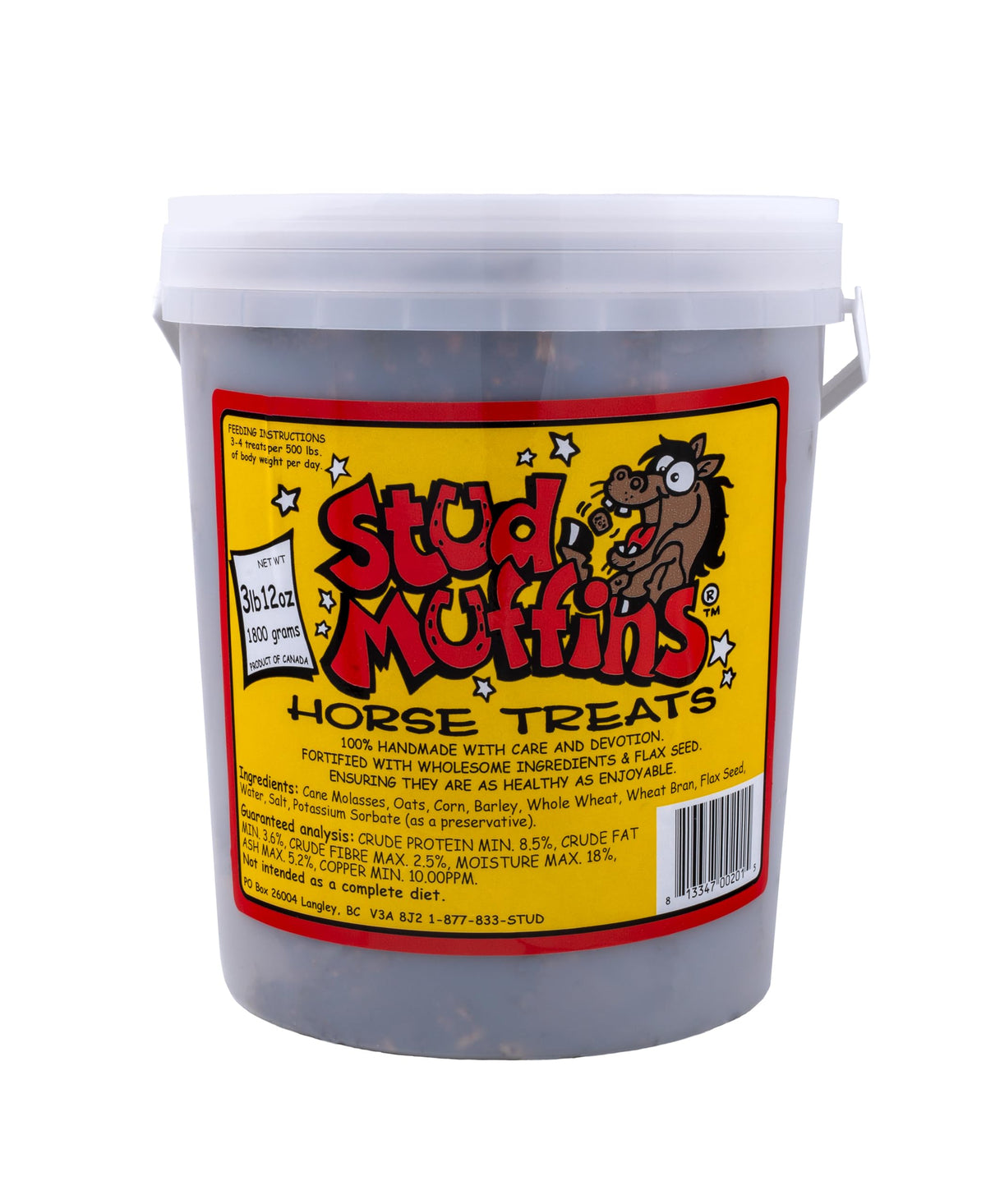 Stud Muffins 60oz bucket closeup - mess-free treats for easy handling during training.