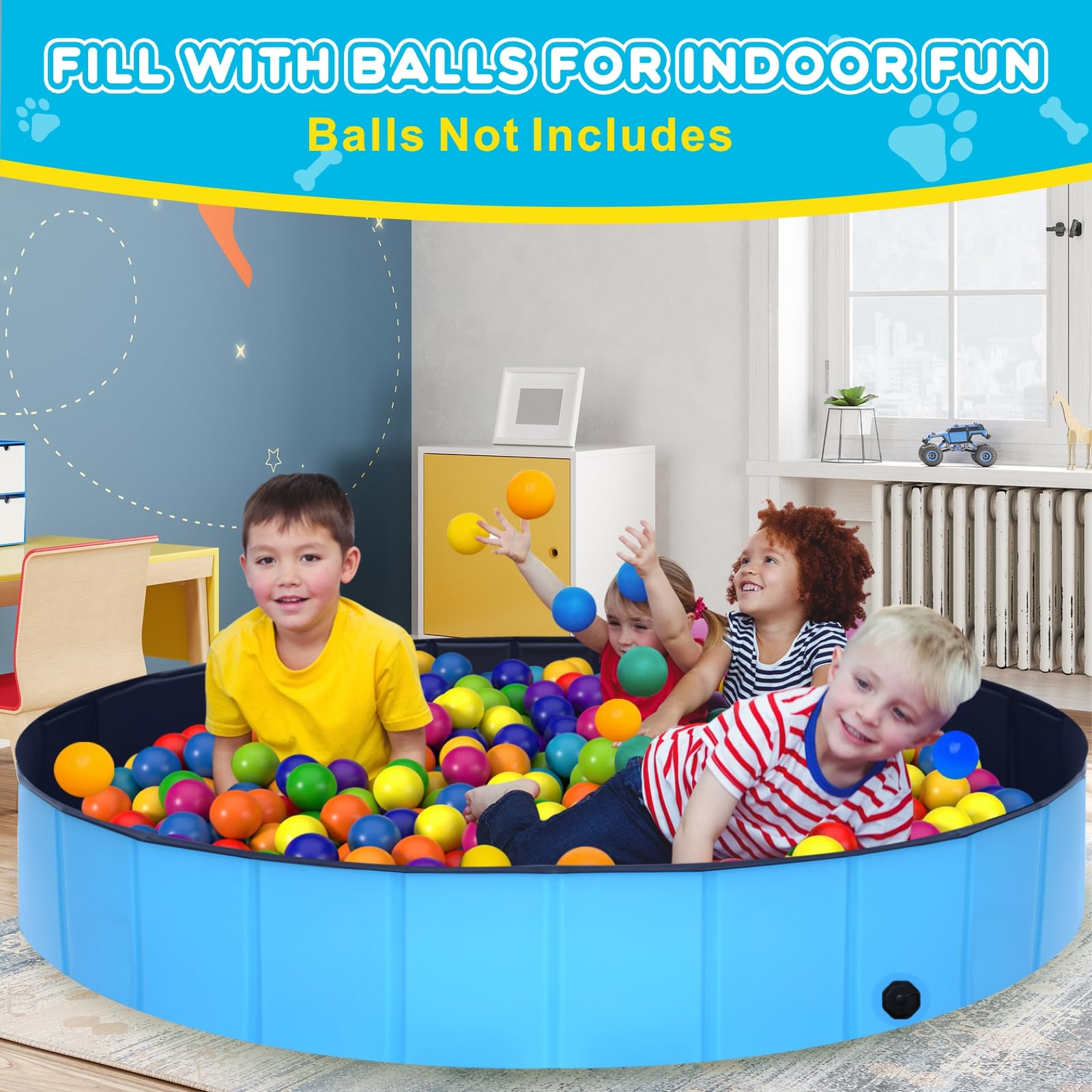 STUDESK foldable dog pool with drainage valve for fast water release.