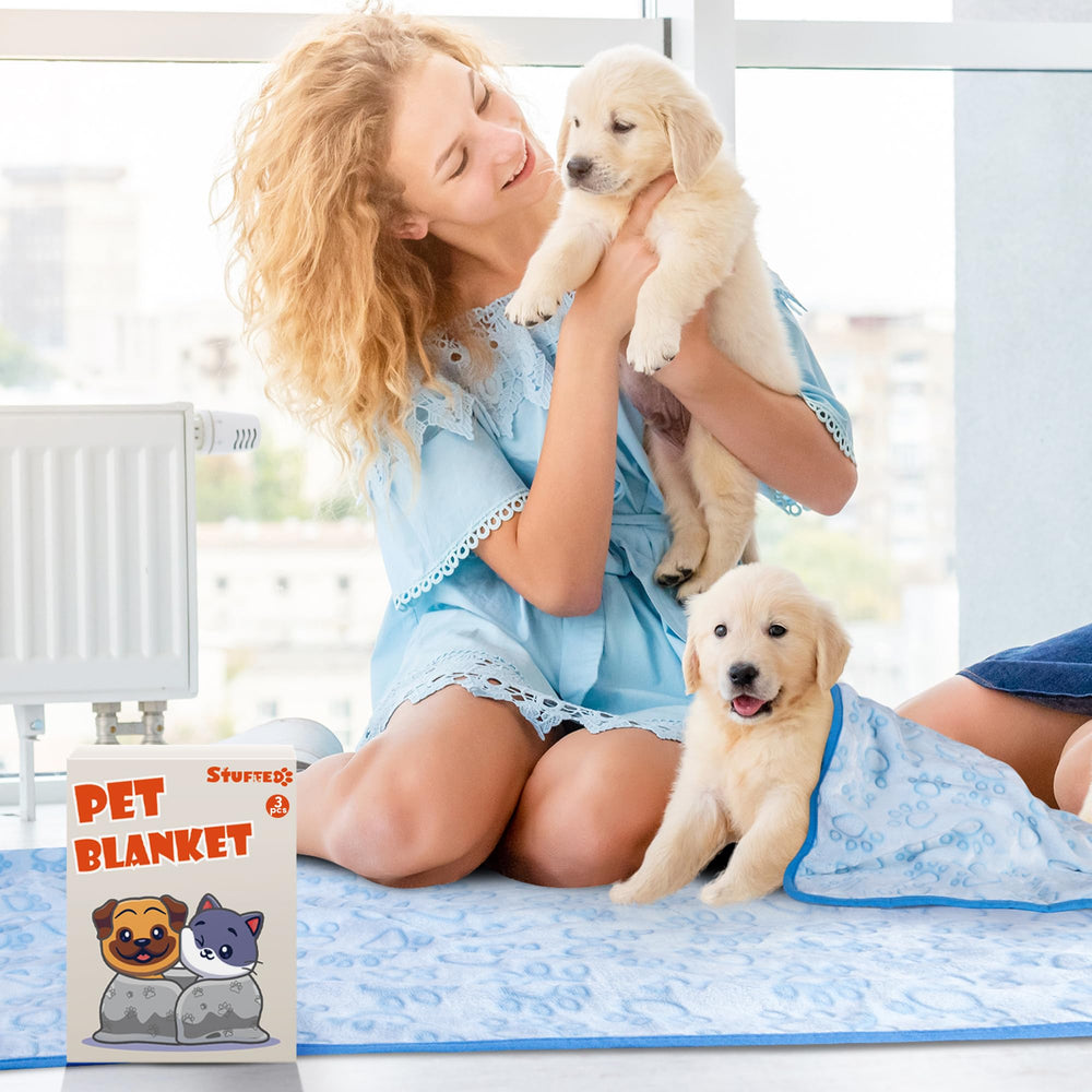Stuffed dog blanket in crate for travel and outdoor use