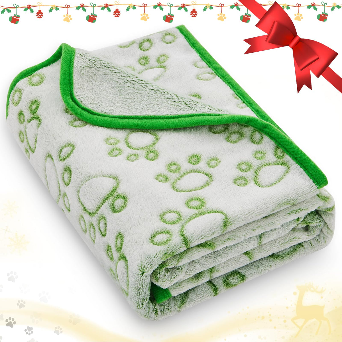 Stuffed green soft puppy blanket paw-print top for cozy naps.