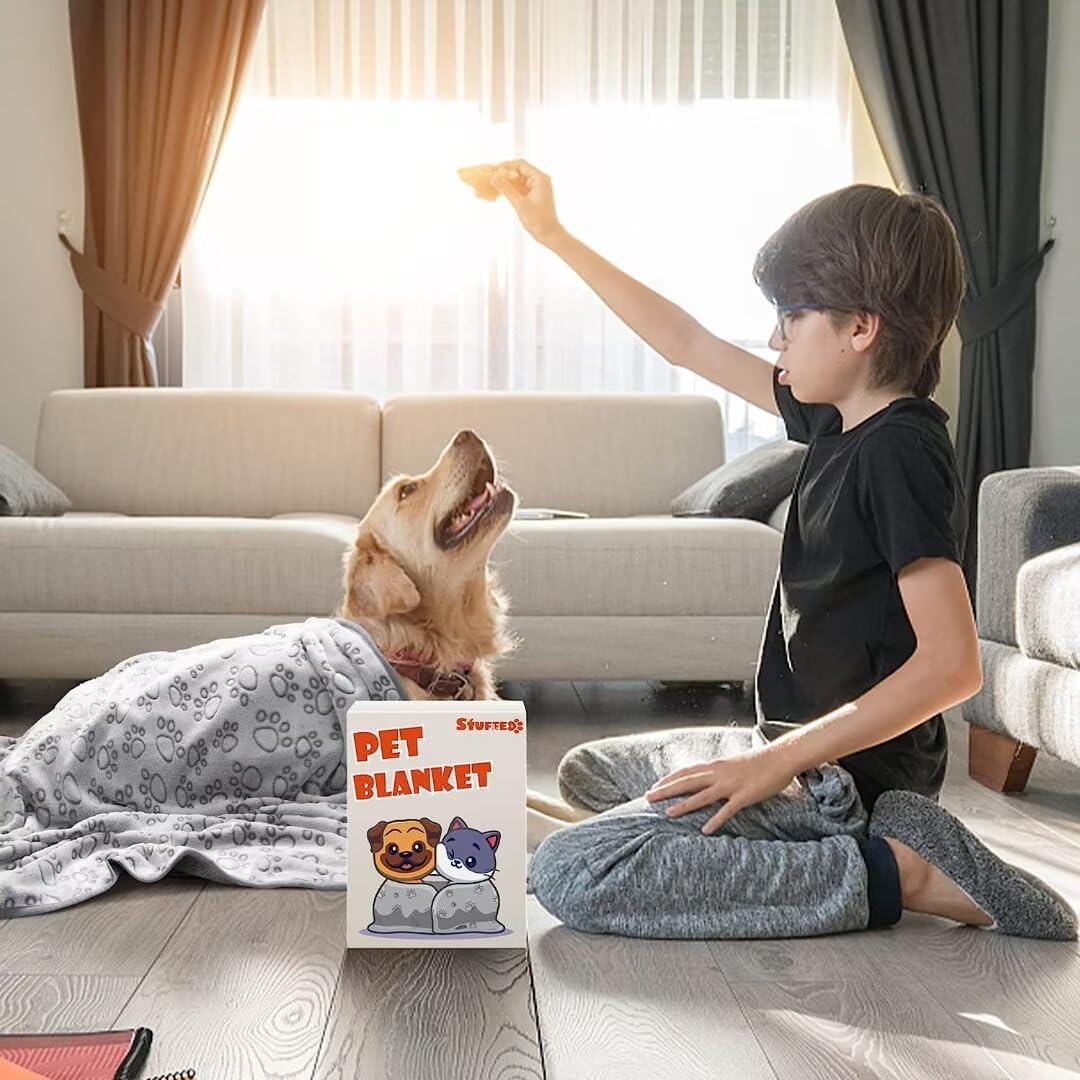 Stuffed premium soft dog blanket grey washable and dryer-safe for easy year-round care