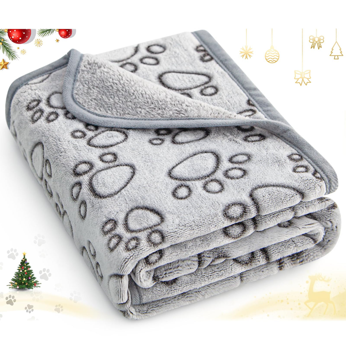 Stuffed small dog blanket with paw prints on top for cozy playtime.