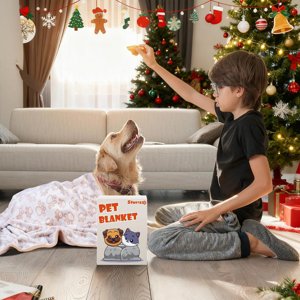 Stuffed travel dog blanket is ideal for car seats and hotel stays.