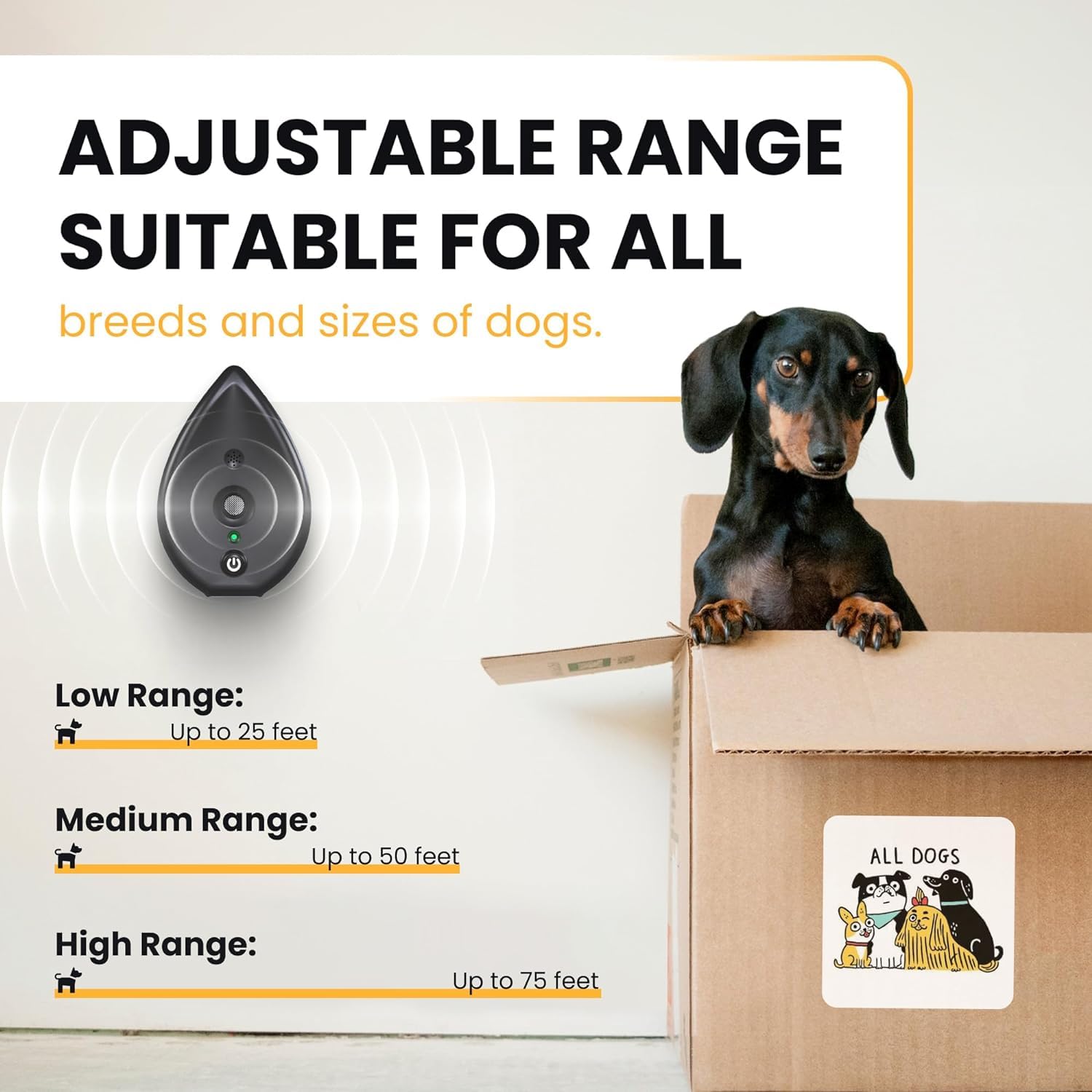 STÙNICK ultrasonic bark control closeup showcases user-friendly functionality.