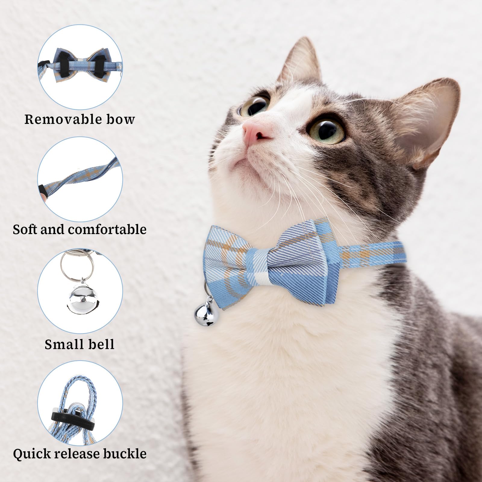 Styquenzer breakaway buckle cat collar in blue plaid ensuring quick escape during adventures.