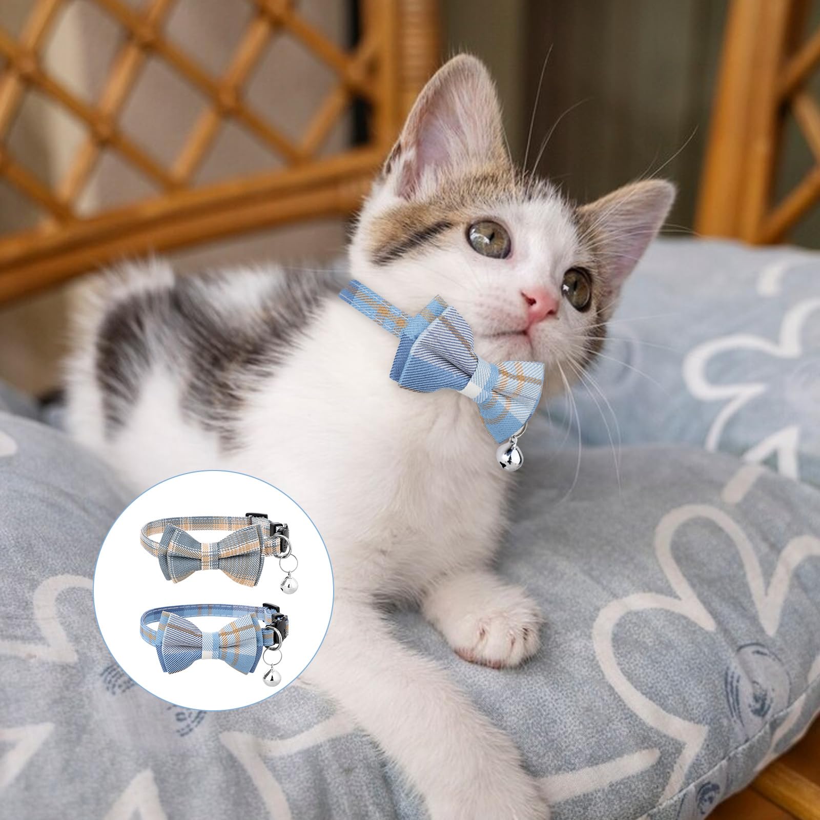 Styquenzer blue plaid bow-tie collar adds festive charm for photos and holidays.