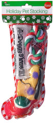 Sub-Gift Christmas stocking display featuring dogs' toy set for festive play sessions.